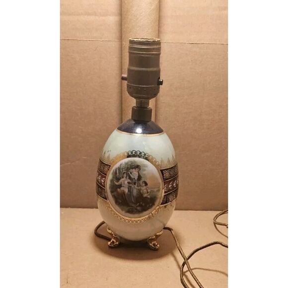 Vintage German Hand Painted Porcelain Lamps Victorian Garden Party Scene - Picture 1 of 4